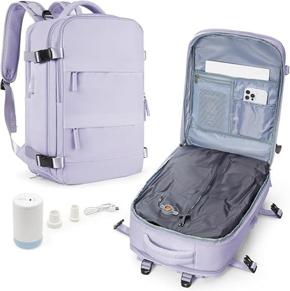 wepadre Vacuum Travel Backpack with Pump Travel Backpack with Vacuum System Easy Vac Pack Backpacks Vacpack Compression Backpacks Mochila de Viaje Compresion al Vacio Purple