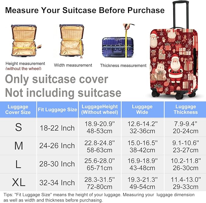 Allover Christmas Luggage Cover - Red Background with Santa, Gifts and Snowmen Pattern, Dense Holiday Design for 32 34 Inch Travel Bag