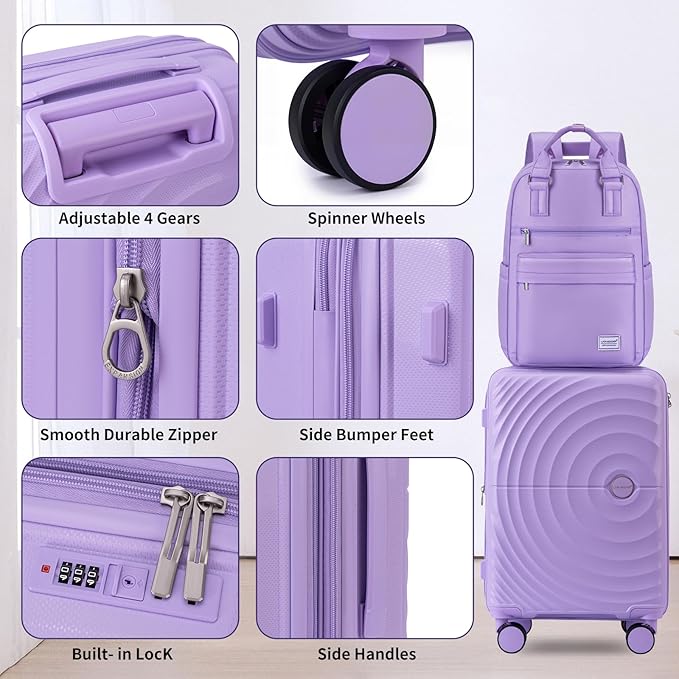 LARVENDER Luggage Sets, Suitcase Set 3 Piece Expandable Luggage PP Lightweight Large Suitcases with Wheels for Women (28/24/20inch,Lavender)