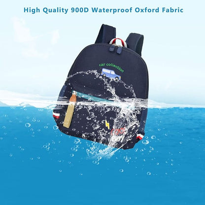 willikiva Cartoon Bus 12 Kindergarten Backpack for Kids Girls and Boys,Waterproof Preschool Toddler Backpack Wiht Leash and Safety Harness(Deep Blue)