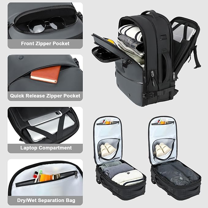 SOAEON Vacuum Backpack with Pump,Waterproof Underseat Carry on Bag with Vacuum Seal Compression Backpack for Airplane