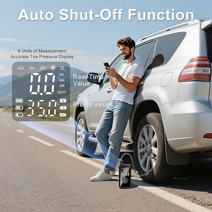 Tire Inflator Portable Air Compressor, Auto Air Pump for car tires with Digital Tire Pressure Gauge, Dual Digital LCD, Pocket Air Compressor for Cars, Bike, Motorcycle, Ball
