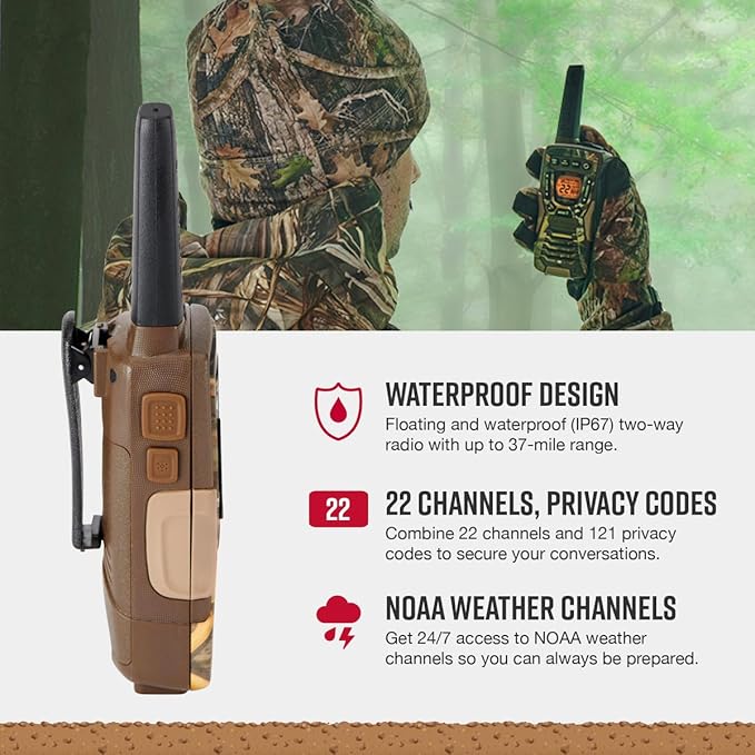Bundle of Cobra ACXT1035R FLT CAMO Waterproof Walkie Talkies (2-Pack) + Cobra ACXT1037R FLT Floating Walkie Talkie (1-Pack)