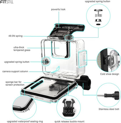 FitStill 45M/148FT Underwater Waterproof Case with Dive Filters Compatible for Go Pro Hero 4K,Monopod Floating Hand Grip Dive for Hero4K 2024 Action Camera Accessory Kit