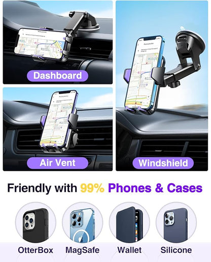 VANMASS 【85+LBS Strongest Suction & Military-Grade】2025 Ultimate Car Phone Mount【Patent Safety Certs】Cell Phone Holder Truck Stand Dashboard Windshield Vent for iPhone 16 15 Pro Max 14 Samsung, Purple
