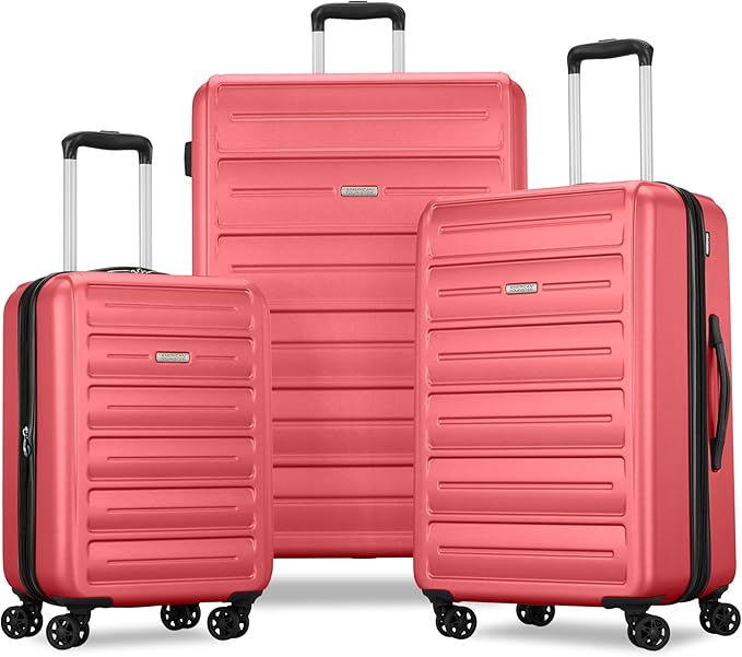 American Tourister Westridge Hardshell Luggage Set - 3 Piece Set - 20" Carry-On, 24” & 28” Checked Luggage Set with Spinner Wheels - Expandable Hard Suitcases for Travel - Hard ABS Shell - Coral