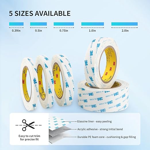 3M 1600T Double Sided Tape, PE Foam Tape 0.75" x 18 Ft White Removable Strong Adhesive No Residue for RV Picture Hanging, Posters Frames Wall Decor Indoor & Outdoor Use(2 Pack)