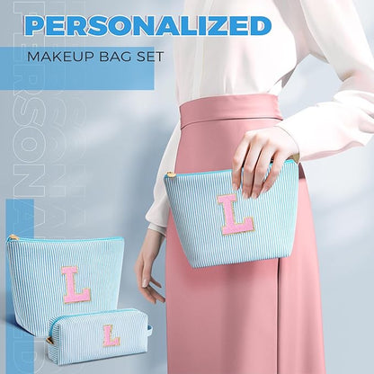 Monogrammed Gifts for Women - Cosmetic Bag for Teen,Initial Cute Makeup Bag Set for Women,Trendy Pouch for Niece Sister Friend Female Her,Birthday Gifts for Daughter - Blue,L
