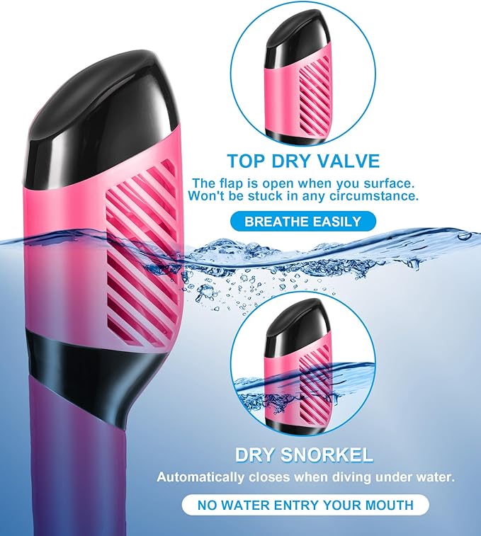 Aegend Snorkeling Gear for Adults Youth Kids, Dry Snorkel Set Panoramic View Enhanced Anti-Leak and Anti-Fog Technology, Adjustable Strap for Snorkeling Scuba Diving Swimming with Mesh Bag