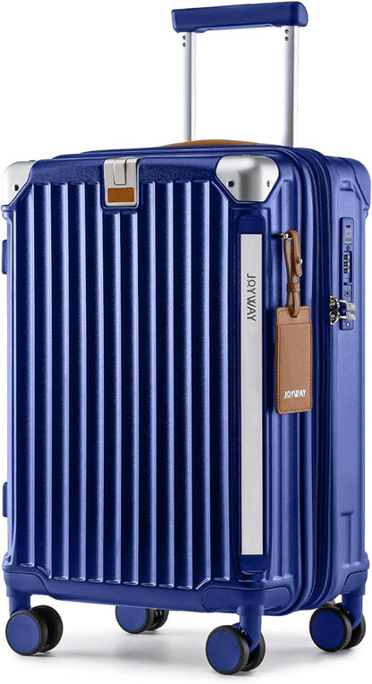 Joyway Carry On Luggage, Expandable Suitcase with Smart Cup Holder and USB Port, 20 IN Hardside Checked with TSA Lock Spinner Double Wheels, Blue