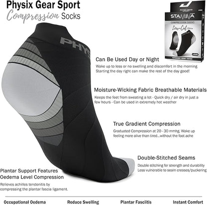 Physix Gear Short Compression Socks for Men & Women - Best Low Compression Socks Women & Men Ankle Socks with Arch Support