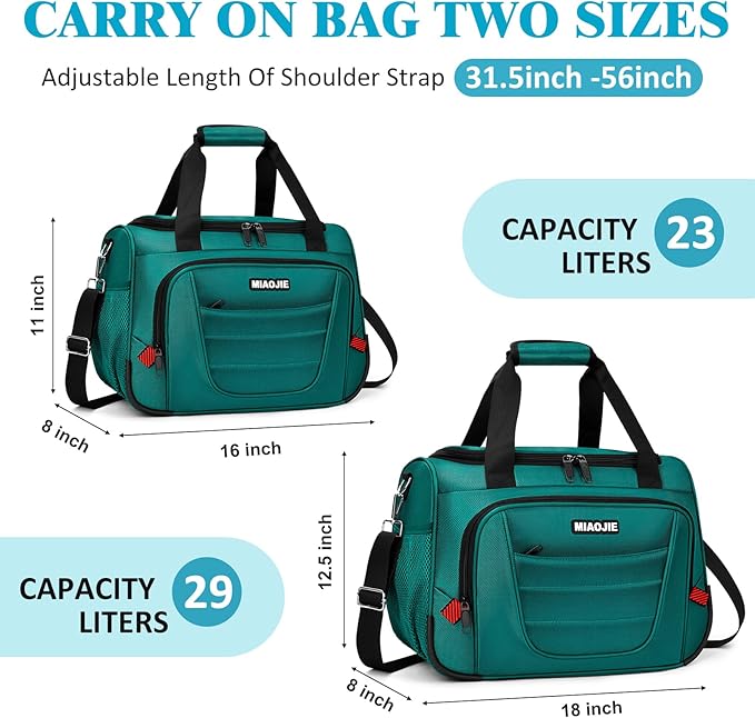 Underseat Carry On luggage Bag Airplanes Personal Item Bags, Gym Bag for Men Weekender Overnight Travel Tote Bag Shoulder Small Softside Carry on Luggage Travel Duffel Bags For Men,16 IN Peacock Green