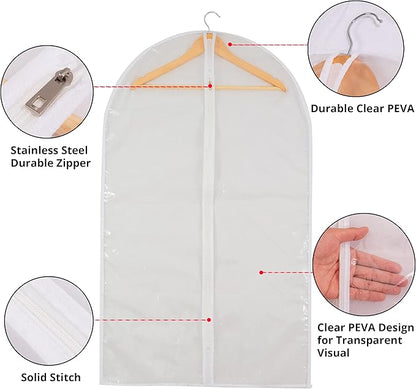 Clear Garment Bags for Long Gowns, Vinyl Dress Storage Bags, Zippered Plastic Protector for Dresses, 24"x60", 6 Pack