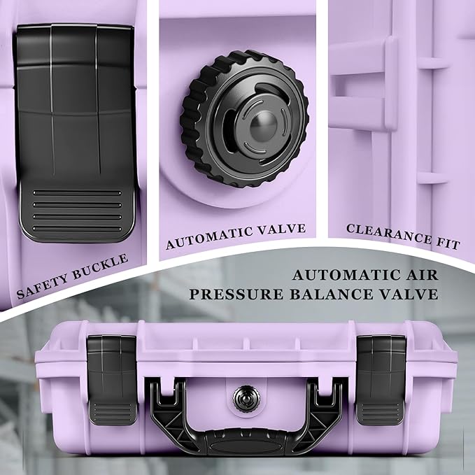 1 Pcs 16.3 x 12.4 x 6.5 Inch Waterproof Hard Case with DIY Customizable Foam Insert Portable Protective Case with Knife for Camera Drones Equipments Tools Test Instruments (Purple)