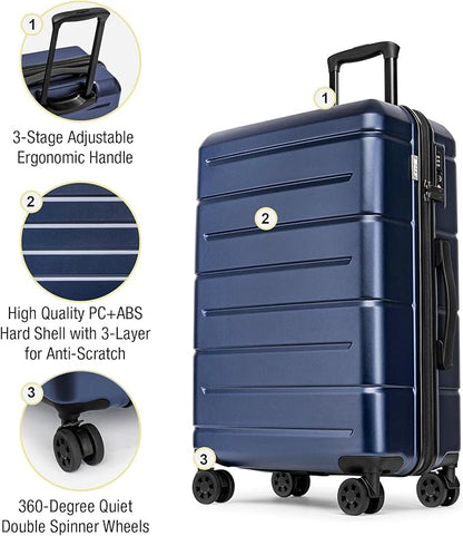 KYME Large Suitcases with Wheels Hardshell 28 Inch Luggage TSA Approved Big Checked Luggage Durable Travel Rolling Suitcase for Women Men Navy