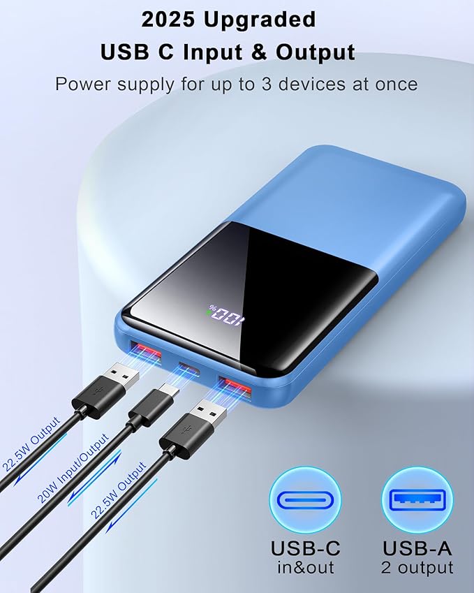 Portable Charger Power Bank, 10000mAh Mini Portable Battery Fast Charging Battery Pack Travel Essentials, PD 3.0 QC 4.0 External Phone Powerbank for iPhone Android Samsung and USB/USB-C Devices
