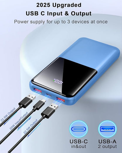 Portable Charger Power Bank, 10000mAh Mini Portable Battery Fast Charging Battery Pack Travel Essentials, PD 3.0 QC 4.0 External Phone Powerbank for iPhone Android Samsung and USB/USB-C Devices