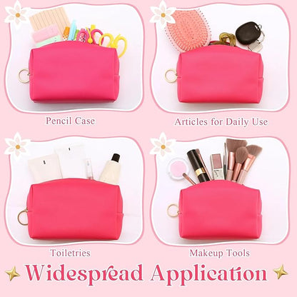 Chunful 24 Pcs Preppy Makeup Bag PU Leather Cosmetic Bag Bulk Makeup Plain Pouch Waterproof Toiletry Purse for Women Traveling Preppy Pencil Case Travel Purse Cosmetic (Rose Red)