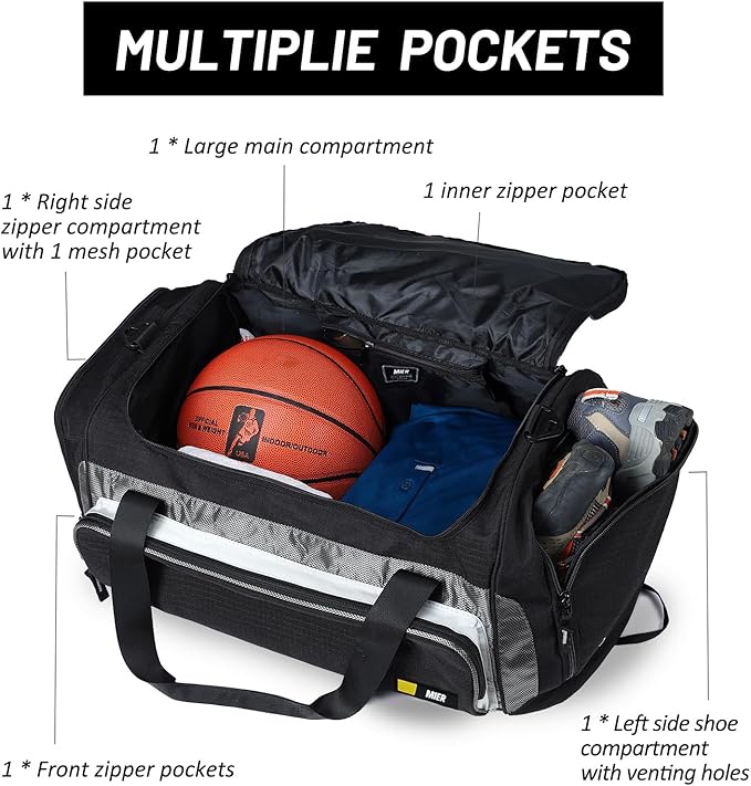 MIER Large Gym Bag for Men Sports Duffle Bag with Shoe Compartment 60L Lightweight Duffel Bags for Workout Fitness Travel