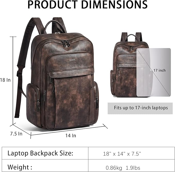 Shrrie Leather Laptop Backpack for Women with 17 inch Vegan Leather Computer Backpack Purse for Travel College Work