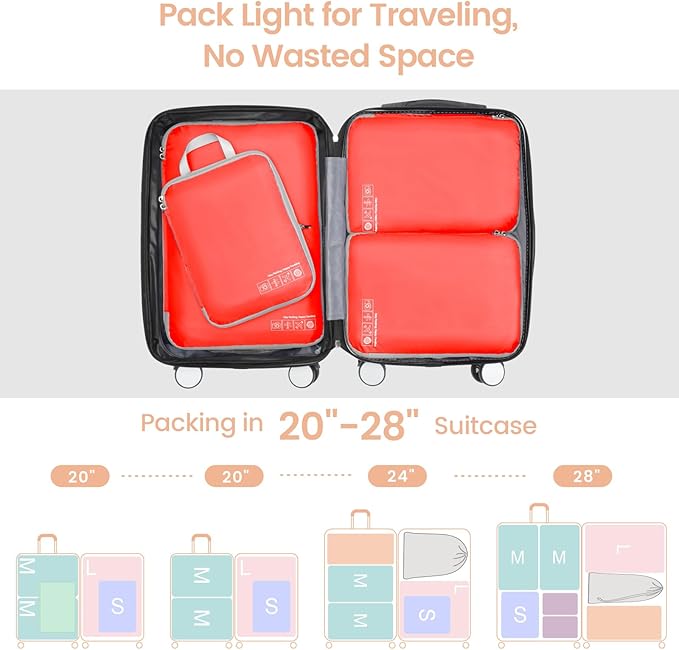 Cambond Compression Packing Cubes for Travel Women - Expandable Travel Bags Luggage Organizers Travel Essentials Compression Cubes for Travel Carry on Suitcases Organizer