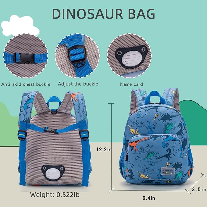willikiva 3D Dinosaur Backpack Toddler Backpacks for Boys and Girls Kids Backpack Waterproof Preschool Safety Harness Leash (Light Blue)