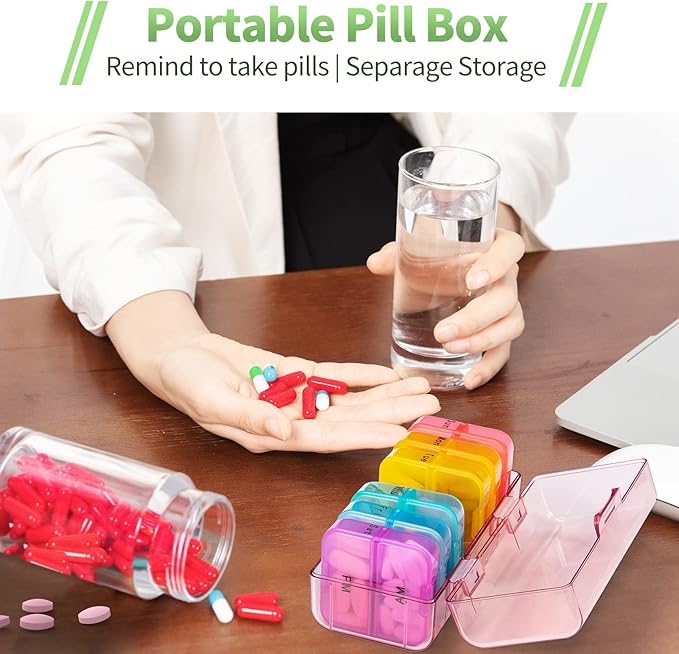 Zoksi Weekly Pill Organizer 2 Times a Day, Pink 7 Day Am Pm Pill Box, Daily Am Pm Pill Organizer 7 Day, Portable Vitamin Pill Case, Weekly Pill Box for Fish Oils, Vitamin, Supplement