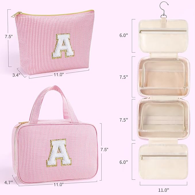 YOOLIFE Travel Toiletry Bag for Women - Hanging Toiletry Bag Makeup Bag, Portable Toiletries Cosmetic Bag, Airplane Travel Essentials - Letter V, Blue