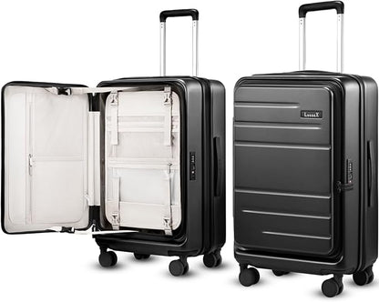 Checked Luggage with Spinner Wheels, FLO5 Expandable Polycarbonate Hard Shell Suitcase with TSA Approved Lock (FX-Core, Black, 24 Inch)