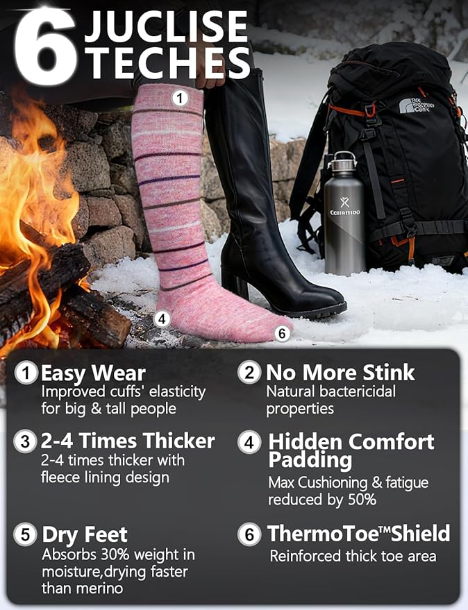 Alpaca Wool Heavyweight 15-25 mmHg Knee High Compression Support Socks Thick Winter Thermal Warm Soft Travel Flying