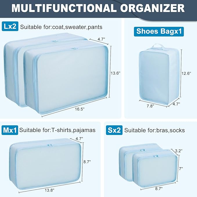 Packing cubes for Travel CALACH Luggage Organizer Bags 6 Set Packing Cubes for Suitcases Travel Essentials for Carry on Mesh Suitcase Organizer with Shoe Bag (blue)