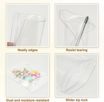 PATIKIL Clear Jewelry Box, Organizer Holder Box with 60 Pcs Portable Anti Tarnish Jewelry Bags, Travel Case for Women Earrings Rings Necklaces Bracelets, Brown 3 Size