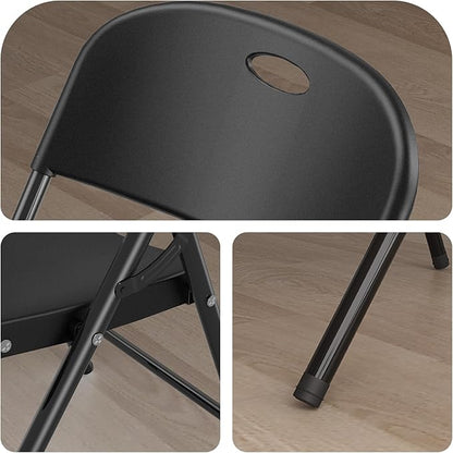 Nazhura 350 Weight Limit Heavy Duty Plastic Folding Chair with Reinfoced Steel Frame for Indoor and Outdoor, Wedding, Party, Restaurant, Meeting Room, Patio and Garden (Black, 8 Pack)