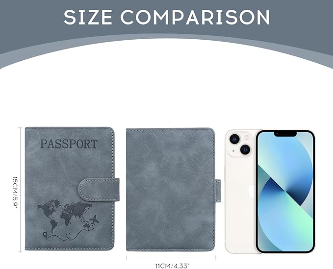 ILIYAH-Passport Cover-Passport Holder Travel Wallet-RFID Blocking Passport Case Travel Accessories Card Holder Wallet Unisex Travel Gifts(Grey)