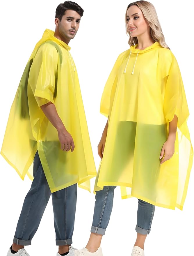 2 Pack Rain Ponchos for Adults Reusable - Raincoats Survival Emergency Heavy Duty Rain Coat with Drawstring Hood