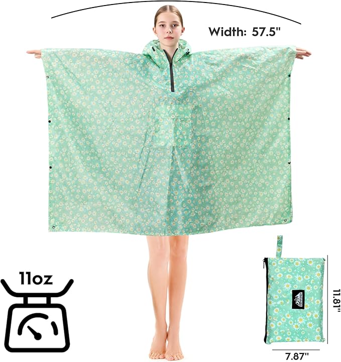 Bruvoalon 3-in-1 Rain Poncho with 1/4 Zip & Chest Pocket, Waterproof, Sunshade, Ground Mat for Adults & Youth Emergency