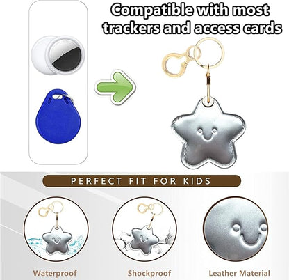 Shiny Leather Charm Keychain Holder Case Compatible with AirTag,Cute Protective Cover with Keyring,Anti-Scratch Finder GPS Tracker Case for Wallet Keys,Bag,Pets(Star A)