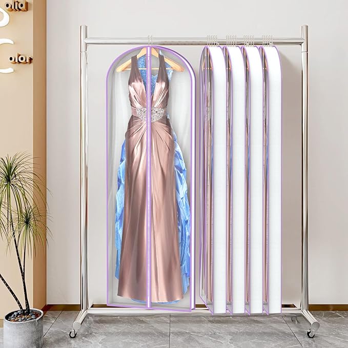 Zilink 72” Clear Garment Bags for Long Dresses Wedding Dress Bags for Gowns Long with 3" Gussted Dress Storage Bags Hanging for Long Evening Dresses, Winter Fur Coat, Prom Dresses, 4-Pack