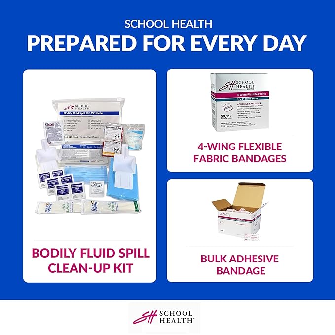 School Health 27‑Piece Bodily Fluid Spill Clean Up Kit – Bloodborne Pathogen Protection with PPE, Biohazard Bags & Wipes – OSHA Compliant Response Kit for Schools, Clinics & Infectious Materials