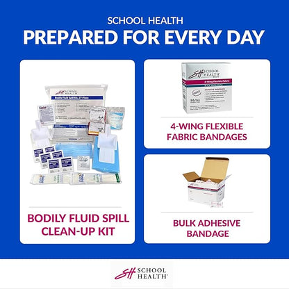 School Health 27‑Piece Bodily Fluid Spill Clean Up Kit – Bloodborne Pathogen Protection with PPE, Biohazard Bags & Wipes – OSHA Compliant Response Kit for Schools, Clinics & Infectious Materials