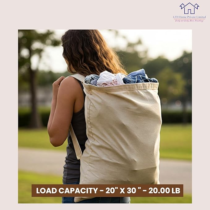 LFH Home Cotton Canvas Large Laundry Bag with Handle, Heavy Duty Drawstring Closure Washable Laundry Bags School Travel, Home, Hotel, College Dorm, Organizer Sack, Toys 20x30-Natural, Thanks Giving