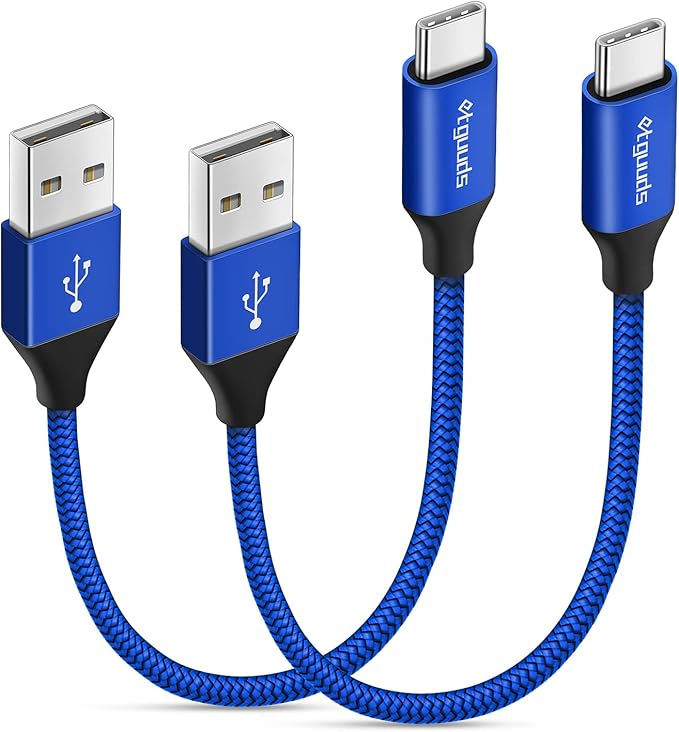 etguuds USB to USB C Cable 0.5ft, 2-Pack Short USB A to Type C Charger Cord Fast Charging for Samsung Galaxy A17 A16 A15 A26 A36 A56, S25 S24 S23 S22 S21 S20 S10 Note 20, for iPhone 17 16 15, Moto
