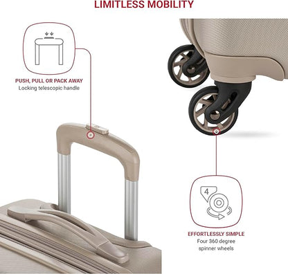 SwissGear 7366 Signature Hardside Expandable Luggage with Spinner Wheels, TSA Lock, Cup-Holder, Sand, Carry-On 19-Inch