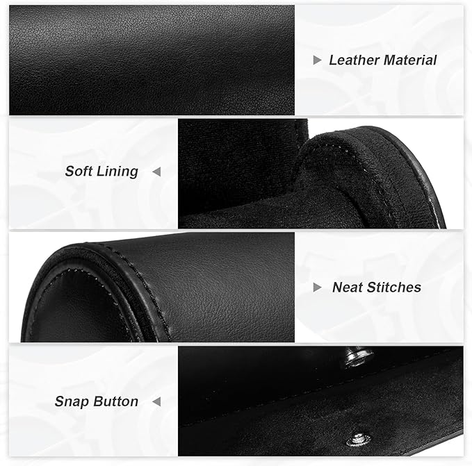 PATIKIL Watch Roll Travel Leather Case, Portable 2 Watch Roll Box with Pillow for Men Women Home Storage Display Gift Storaging Organizer, Black