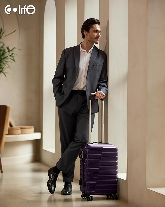 Coolife 20-Inch Small Carry on Hardside PC+ABS Spinner TSA Lock Telescopic Luggage Handle（20in-purple）