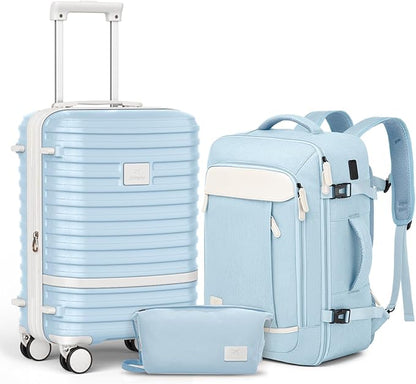 Joyway Expandable Carry on Luggage Sets Airline Approved, Lightweight Hard Shell 20 Inch Carry-on Suitcase with Spinner Wheels (Carry on luggage，LightBlue)