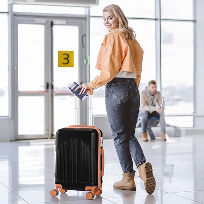 Karl home 28 Inch Check-in Luggage with Spinner Wheels, ABS Hardshell Checked Suitcase with TSA Lock, Durable Large Suitcase Rolling Luggage for Men Women, Black & Brown