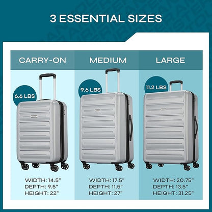 Westridge Hardshell Luggage Set - 3 Piece Set - 20" Carry-On, 24” & 28” Checked Luggage Set with 360° Spinner Wheels - Expandable Suitcases for Extended Travel - Durable ABS Shell - Silver
