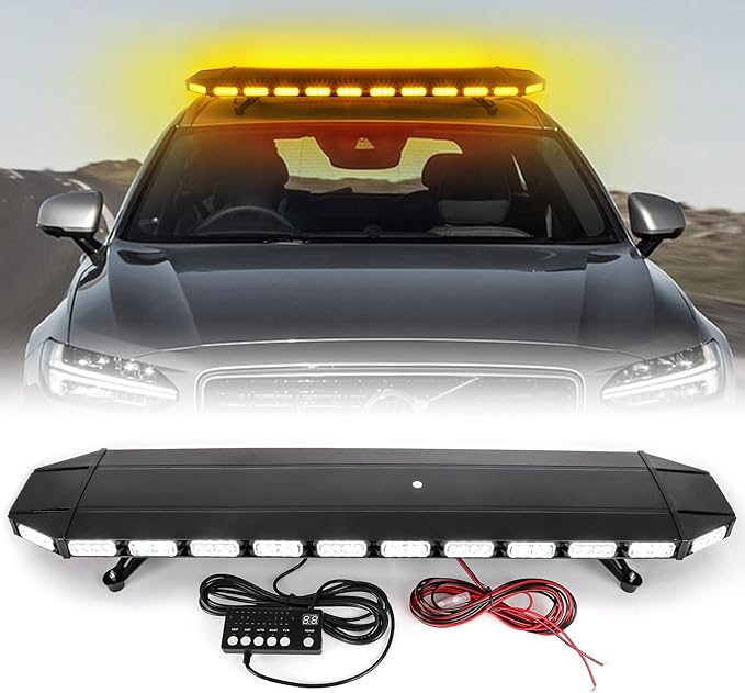 48" 104LED Extreme High Intensity Construction Emergency Warning Strobe Light Bar Rooftop Low Profile Law Enforcement Hazard Flashing for Tow Truck Vehicle (Amber/Amber)