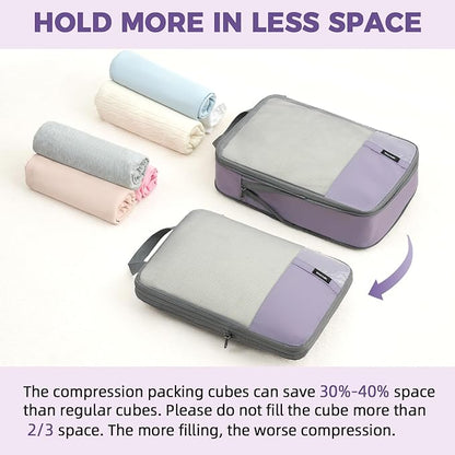 BAGAIL 6 Set Lightweight Compression Packing Cubes with Packing List, Anti-Tearing Expandable Organizer Bags for Travel, Dusty Purple
